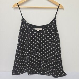Loft Womens Black White Diamond Print Cami Tank Top V-Neck Size L
